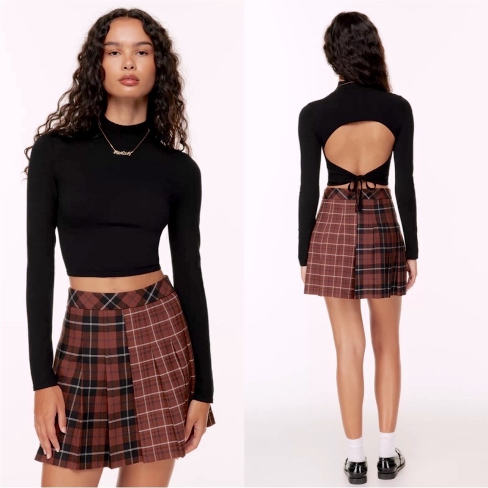 Aritzia Sunday Best Ellie Crop Top Mock Neck Open Tie Back Sweater Size Large